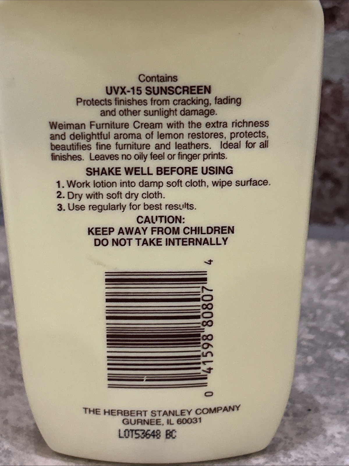 Weiman Furniture Cream with Lemon 8 fl oz Concentrate Sun Protection Full New