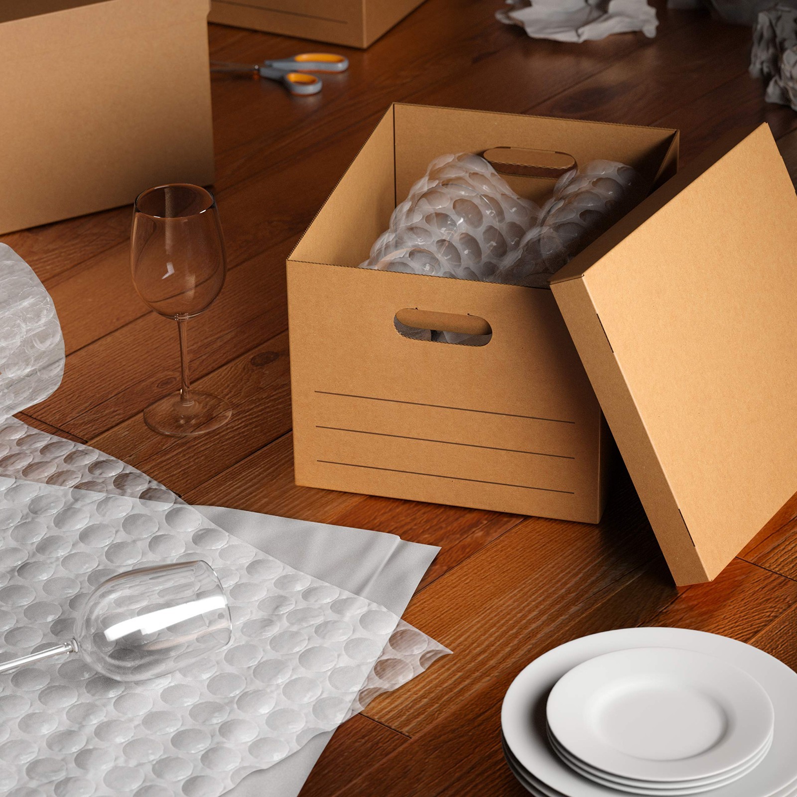 Moving & Storage Boxes with Handles, Lift-Off Lids, Collapsible, 15x10x12 in, 20