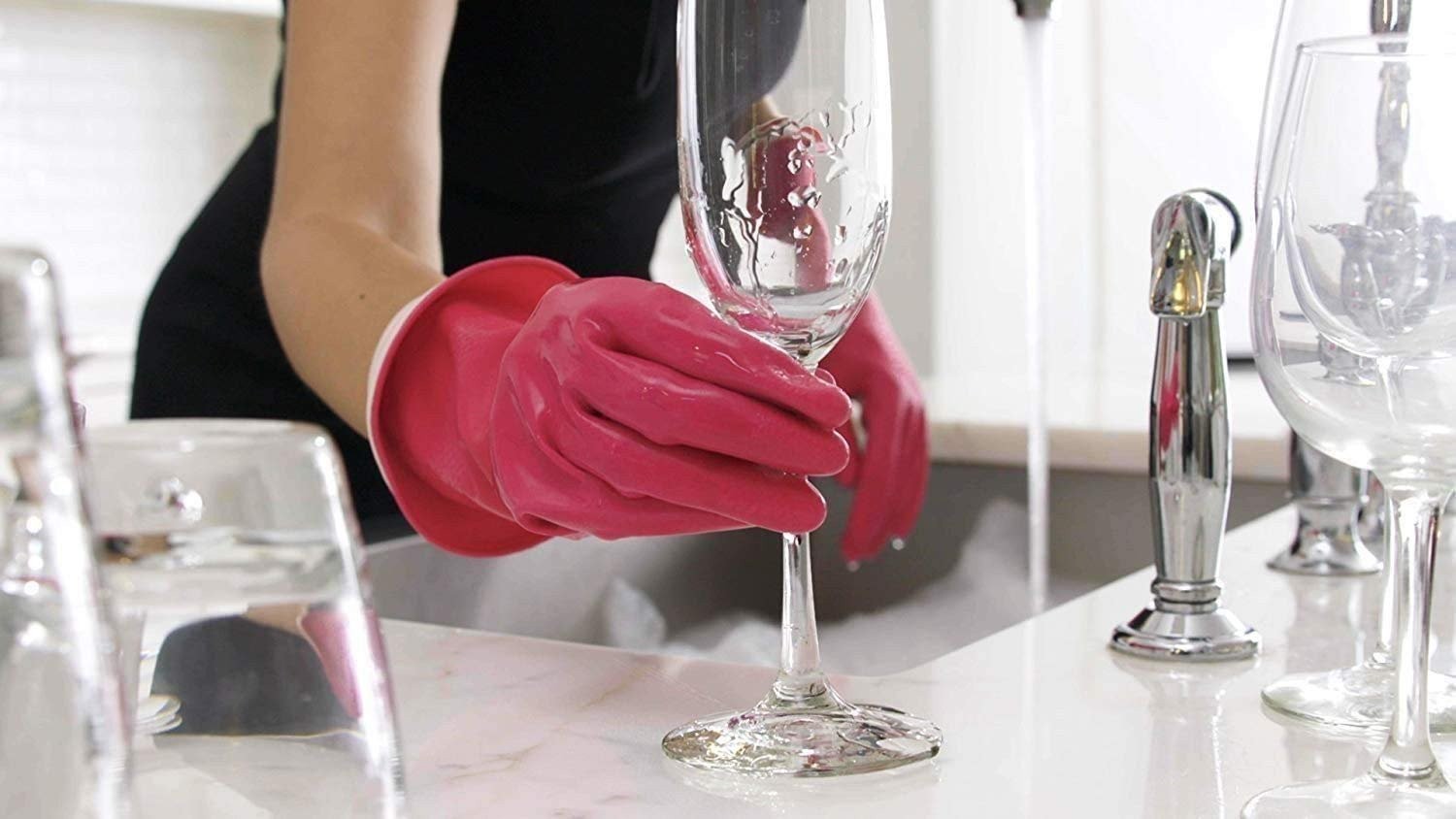 Casabella Premium Waterblock Cleaning Gloves – 6 Pair (12 Gloves) Pink