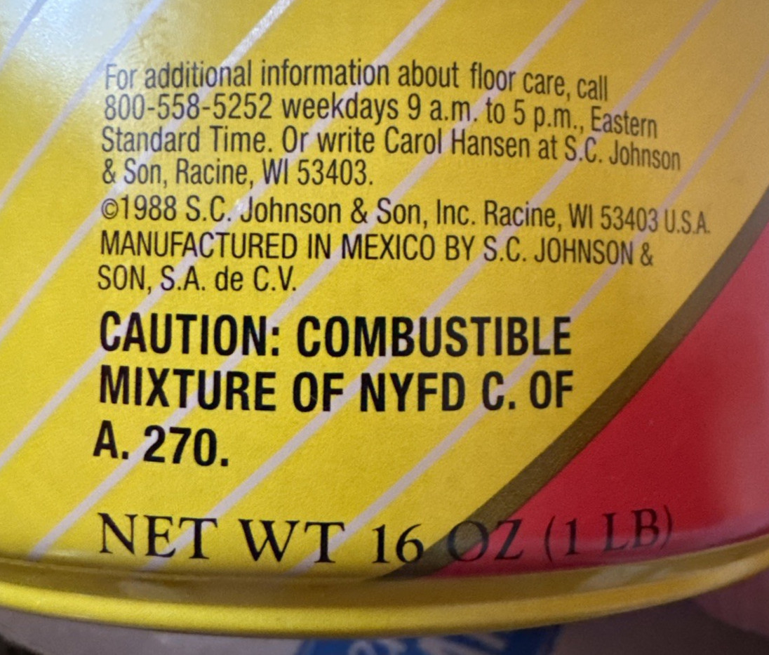 SC Johnson Paste Wax The Original Formula, 16 oz (1 lb) Discontinued 80-85% Full