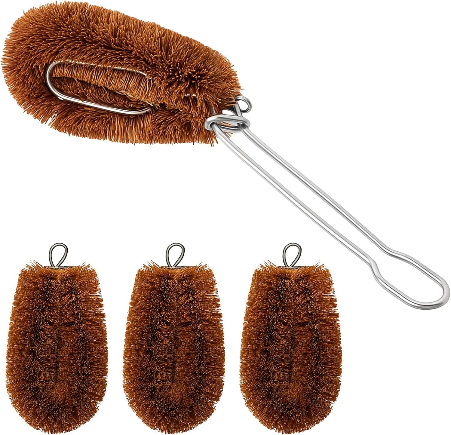 Tawashi 100% Natural Coconut Coir Fiber Brush with Handle | 4 Vegetable Scrub
