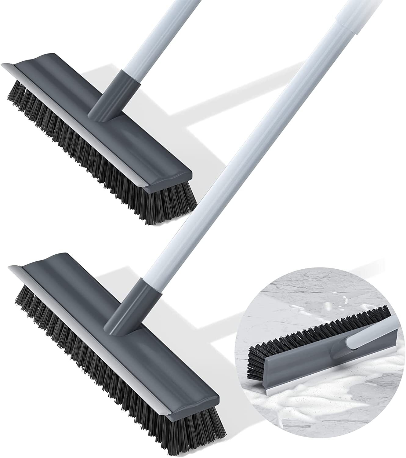 Floor Scrub Brush 2 in 1 Scrape&brush Push Broom Stiff Bristle 17″-55″ Handle