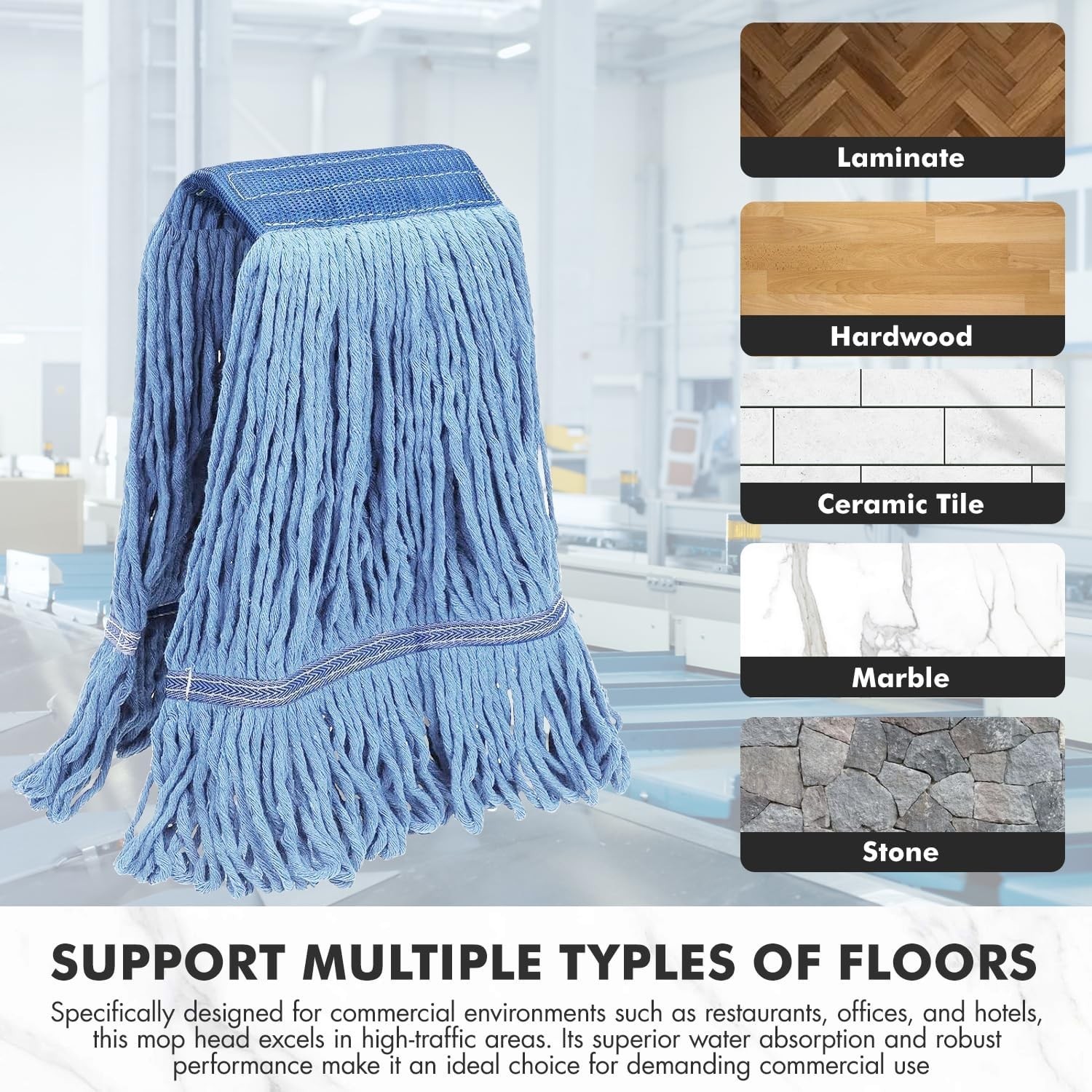 6 pack ,Commercial Mop Head Replacement, Heavy Duty Industrial Cotton Mop Heads