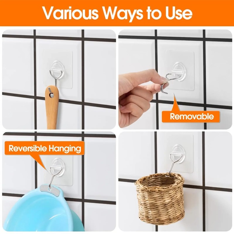 1-10Pcs Transparent Self Adhesive Wall Hooks Heavy Duty Wall Hook Hangers lot