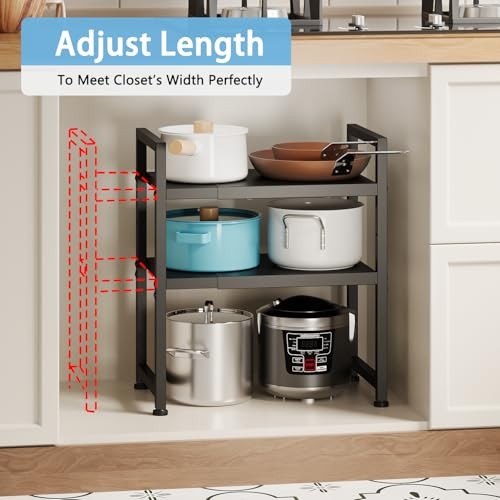 2-Tier Expandable Metal Storage 2 Tier：11.02″D x 23.62″W x 20.87″H Black