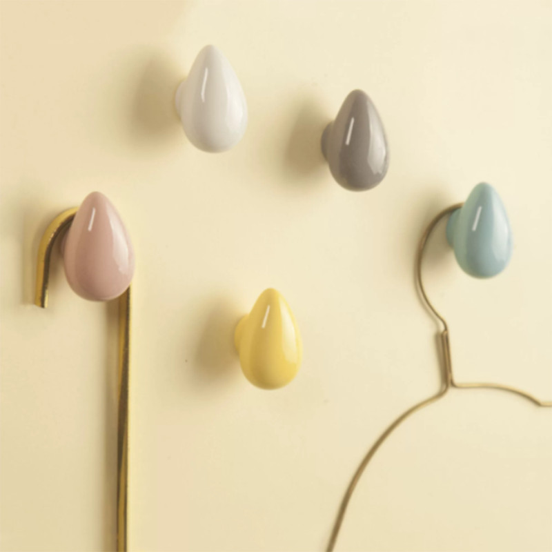 Colorful Raindrop Ceramic Hooks Wall Mounted Hanging Clothes Hook Wardrobe Pulls