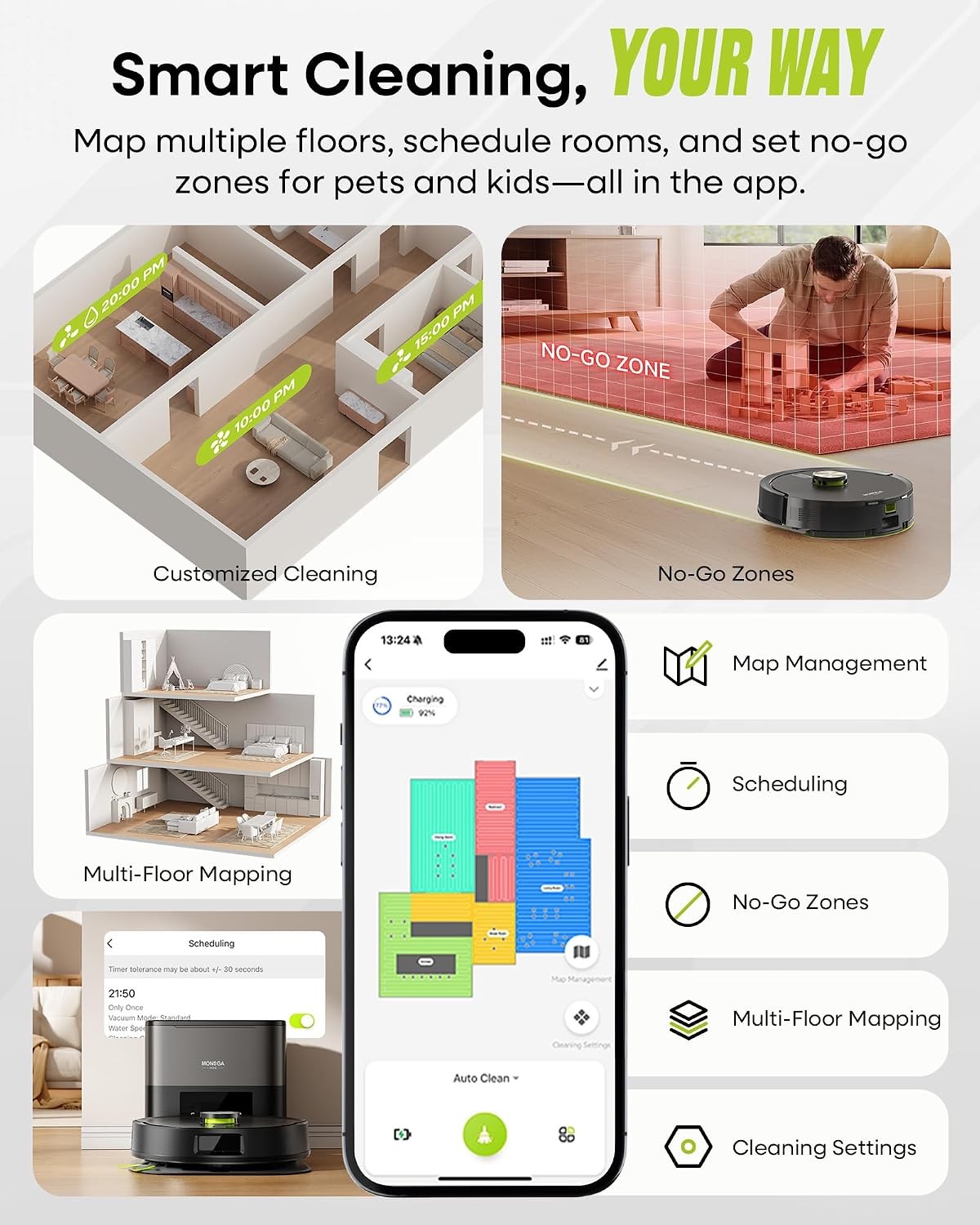 MONSGA Robot Vacuum Mop Self-Empty 8000Pa LiDAR Pet Hair App Voice Control