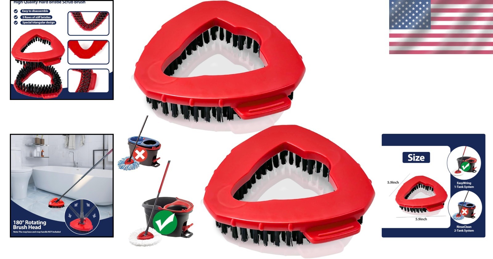 Stubborn Dirt-Busting Scrub Brush Heads for EasyWring 1-Tank Systems – 2 Pack