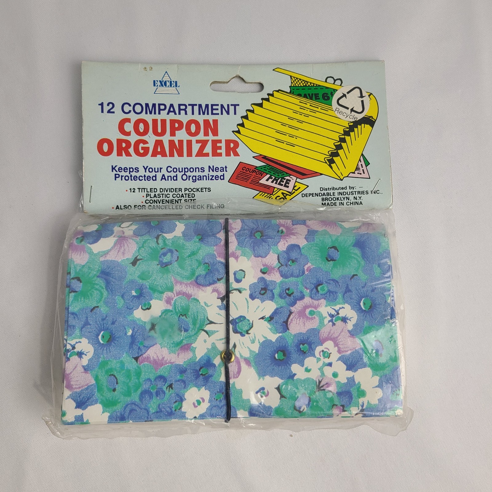 Vintage NOS Coupon Organizer 90s Floral Print Excell 12 Compartment Expandable