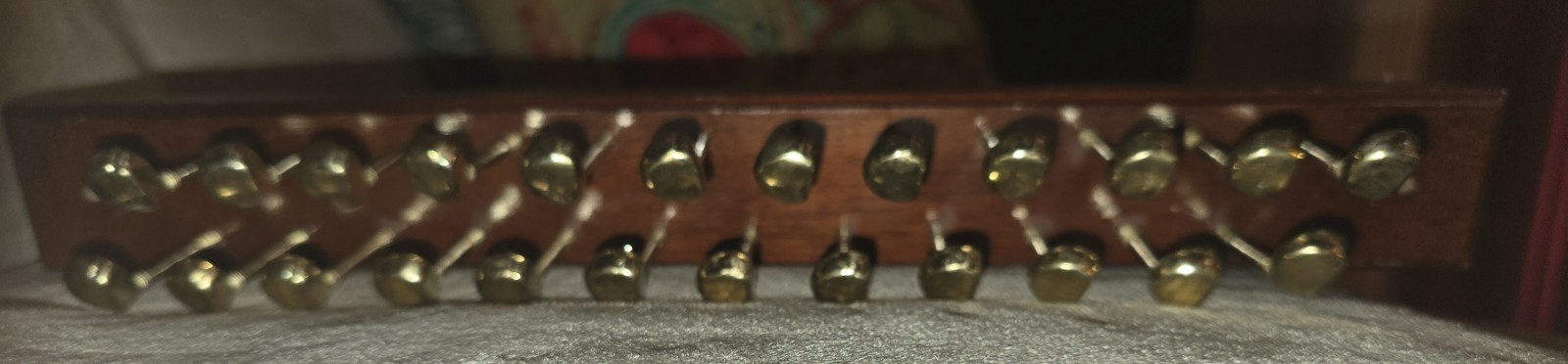 Vintage Mens Golf Club Tie Rack holder 24 brass pegs wood wall mounted