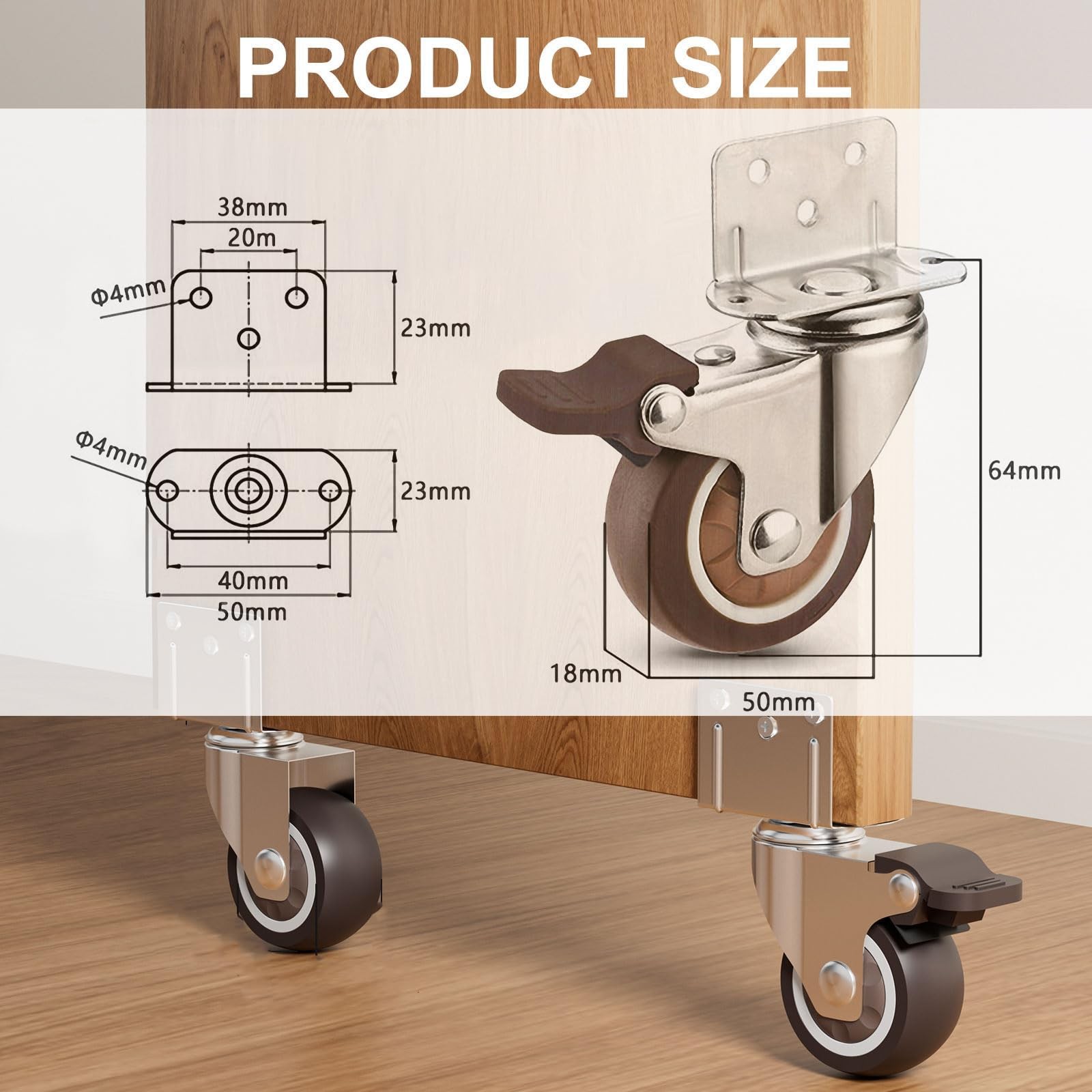 4 PCS 2 Inch LShaped Side Mount Caster Wheels Swivel 600 lb Load Rubber