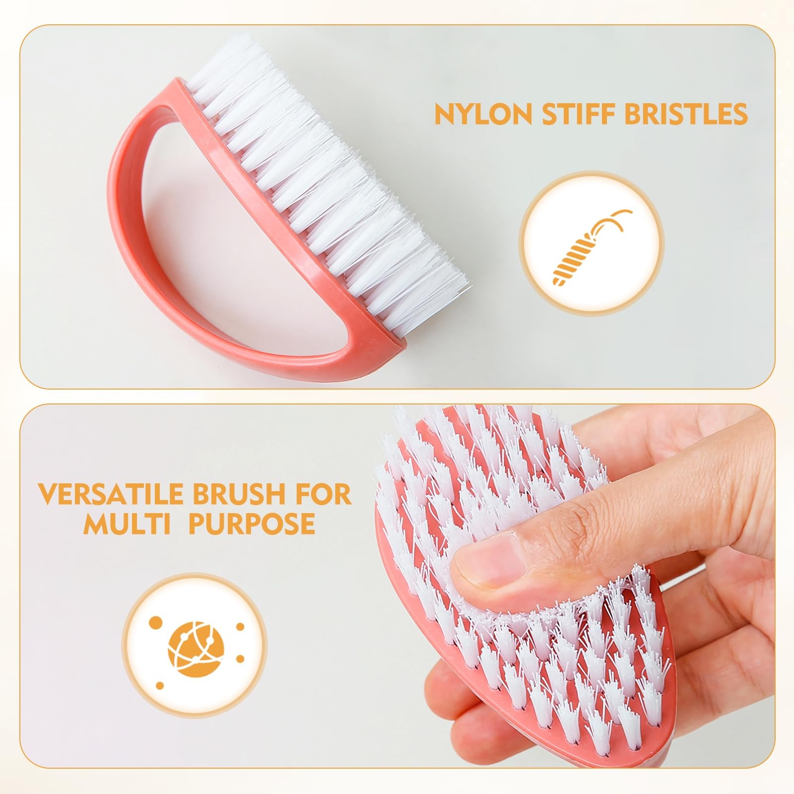 2 Pack Small Scrub Brush Heavy Duty Stiff Nylon Bristles Cleaning Brush