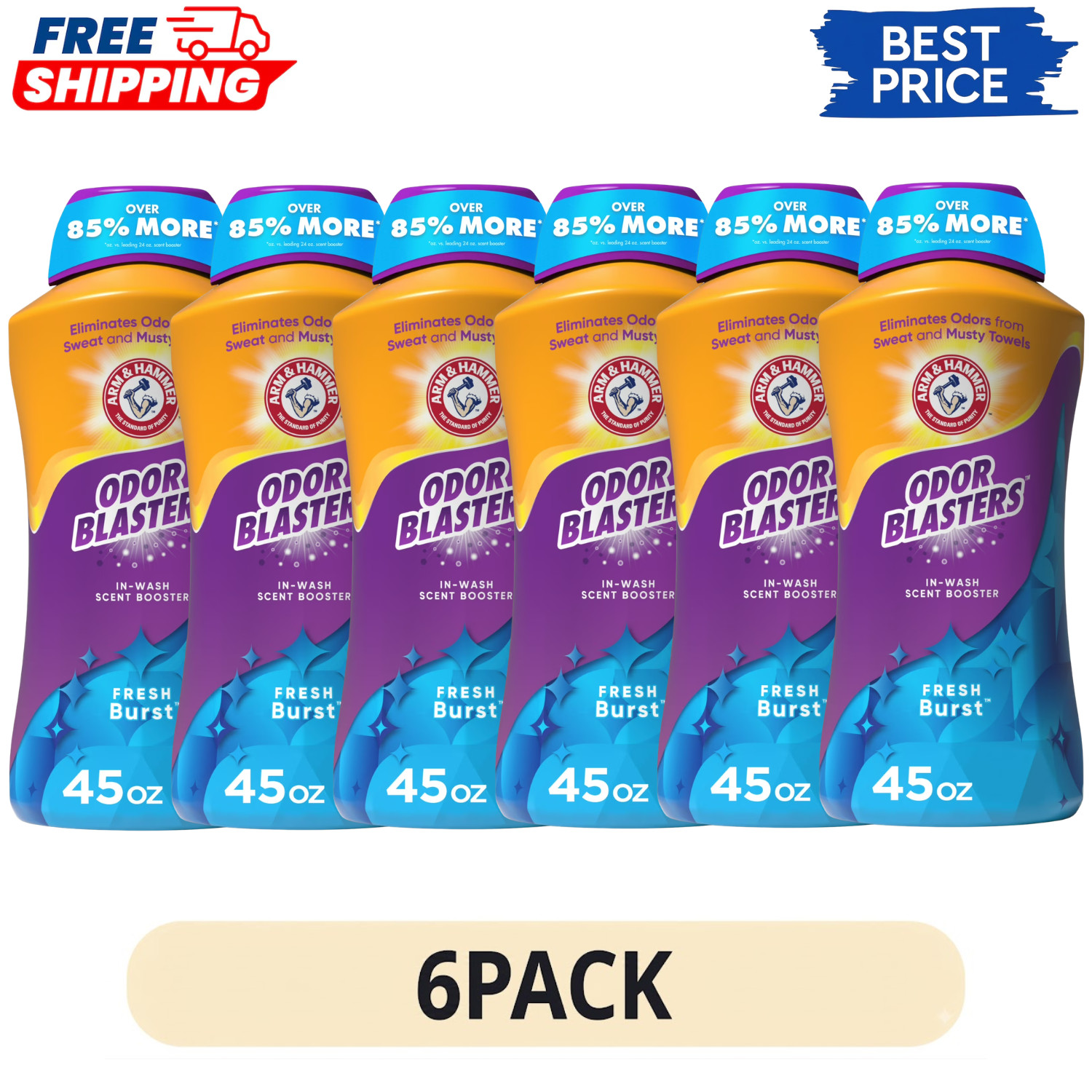 6 Pack ARM & HAMMER Odor Blasters In Wash Scent Booster Fresh Burst 45 oz
