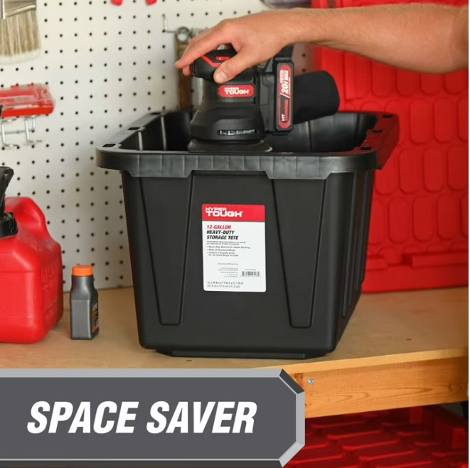 4 Pack Hyper Tough 12 Gal Heavy Duty Storage Bins Snap Lid Black & Red