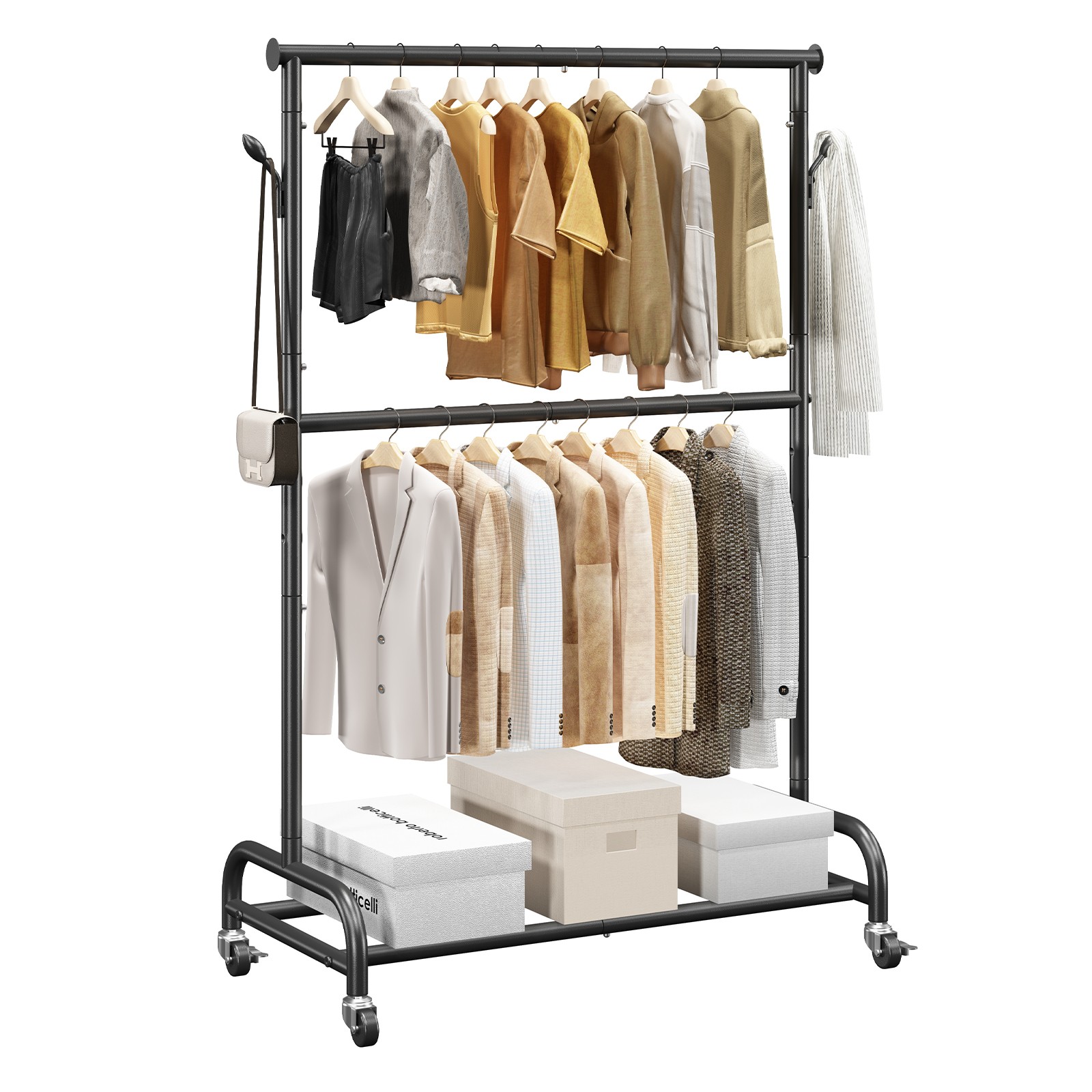 VEVOR Rolling Clothes Rack with Adjustable Crossbar & Side Hooks 150 lbs Load