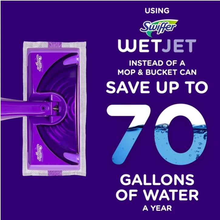 Swiffer Wet Jet with Refill, Unscented, 1 Handle + 1 Solution & 5 Pads + Battery