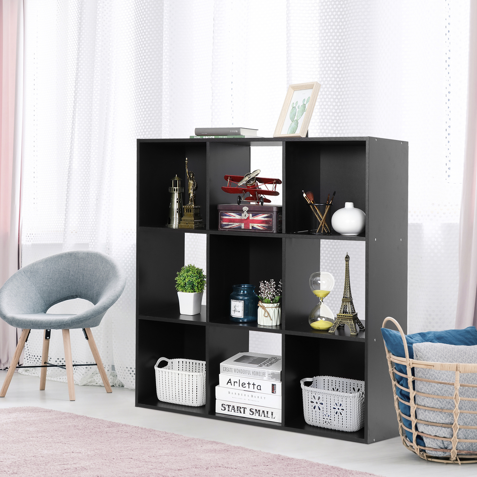 9 Cube Storage Organizer Wooden Display Cube Shelf 5 Removable Back Panels Black