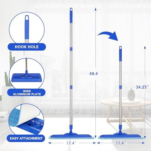 17.5″ Professional Microfiber Floor Cleaning Mop, Flat Mop with Stainless Steel