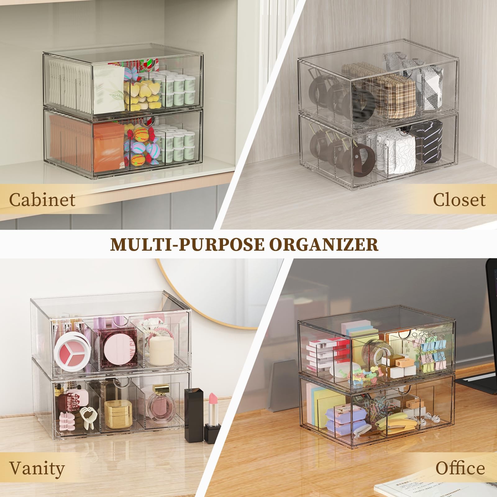 2 Pack Clear Tea Bag Organizer, Stackable Drawer 6.5 x 9 x 7.8 inches,