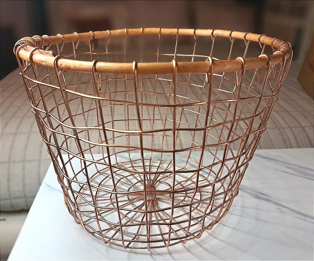 Anthropologie Copper Wire & Cane Fruit/Storage Basket 8″x 10″-Sold Out