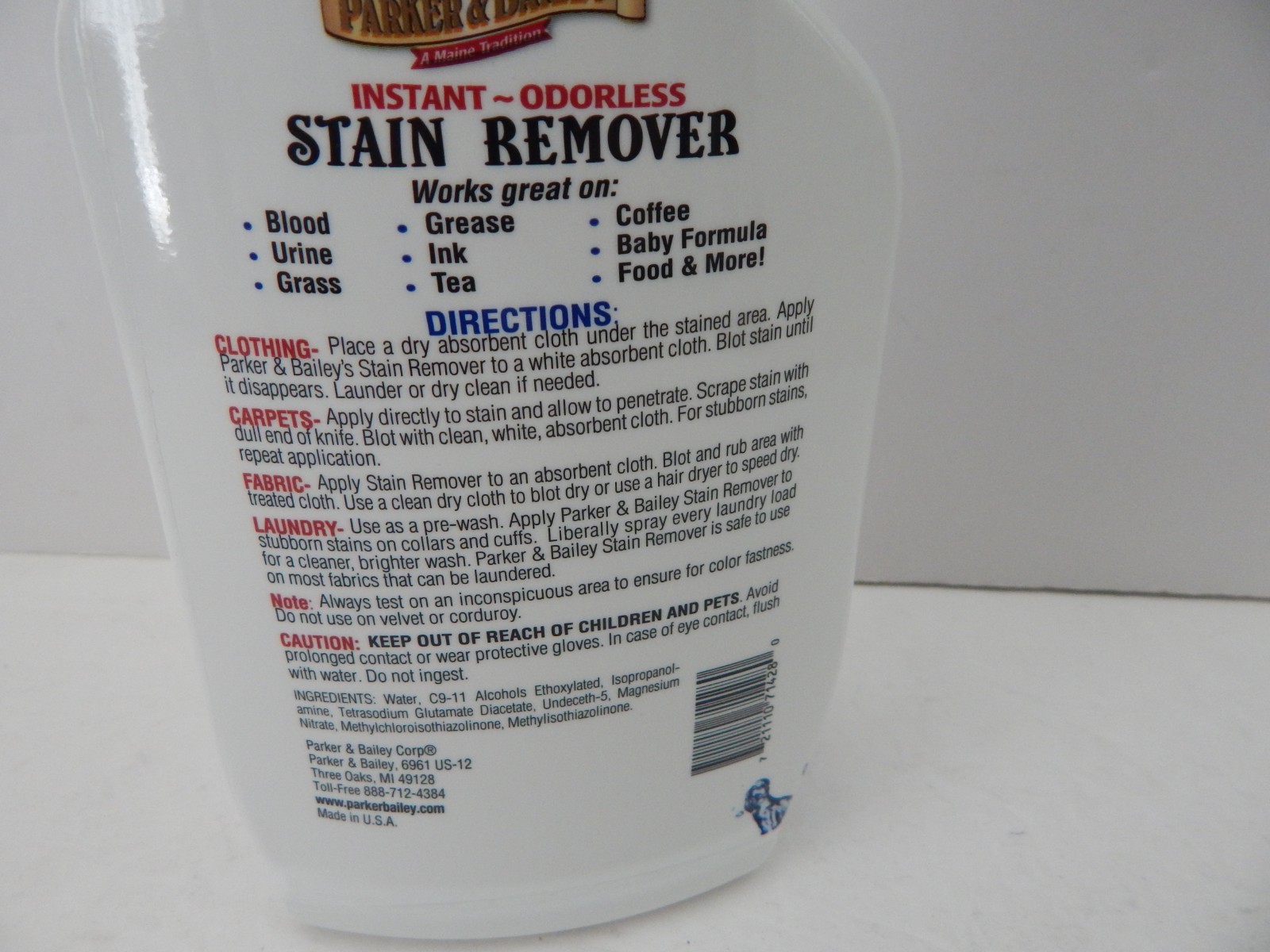 Parker & Bailey Multi Purpose Instant Odorless Stain Remover 24 Fl Oz New