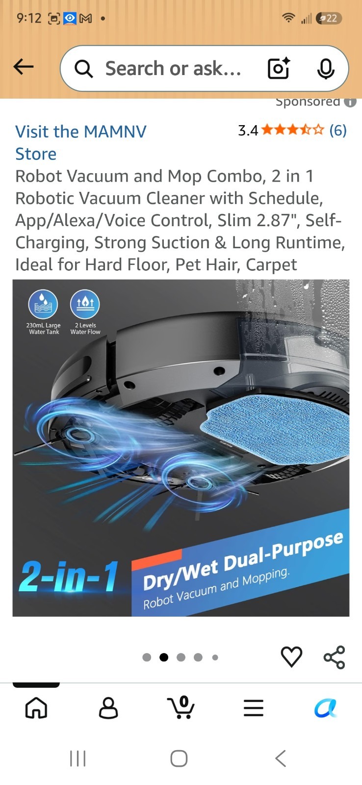 MAMNV Robot Vacuum and Mop Combo BR151 WiFi/App Control Needs Charger