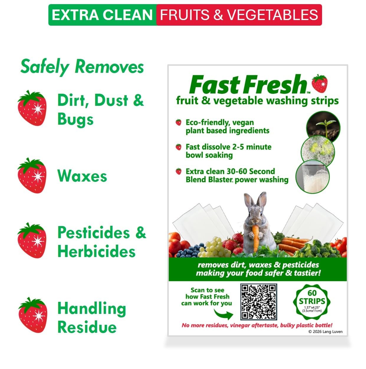 Fruit and Vegetable Wash Strips | Plant-Based, Food-Safe Produce Cleaner | Disso