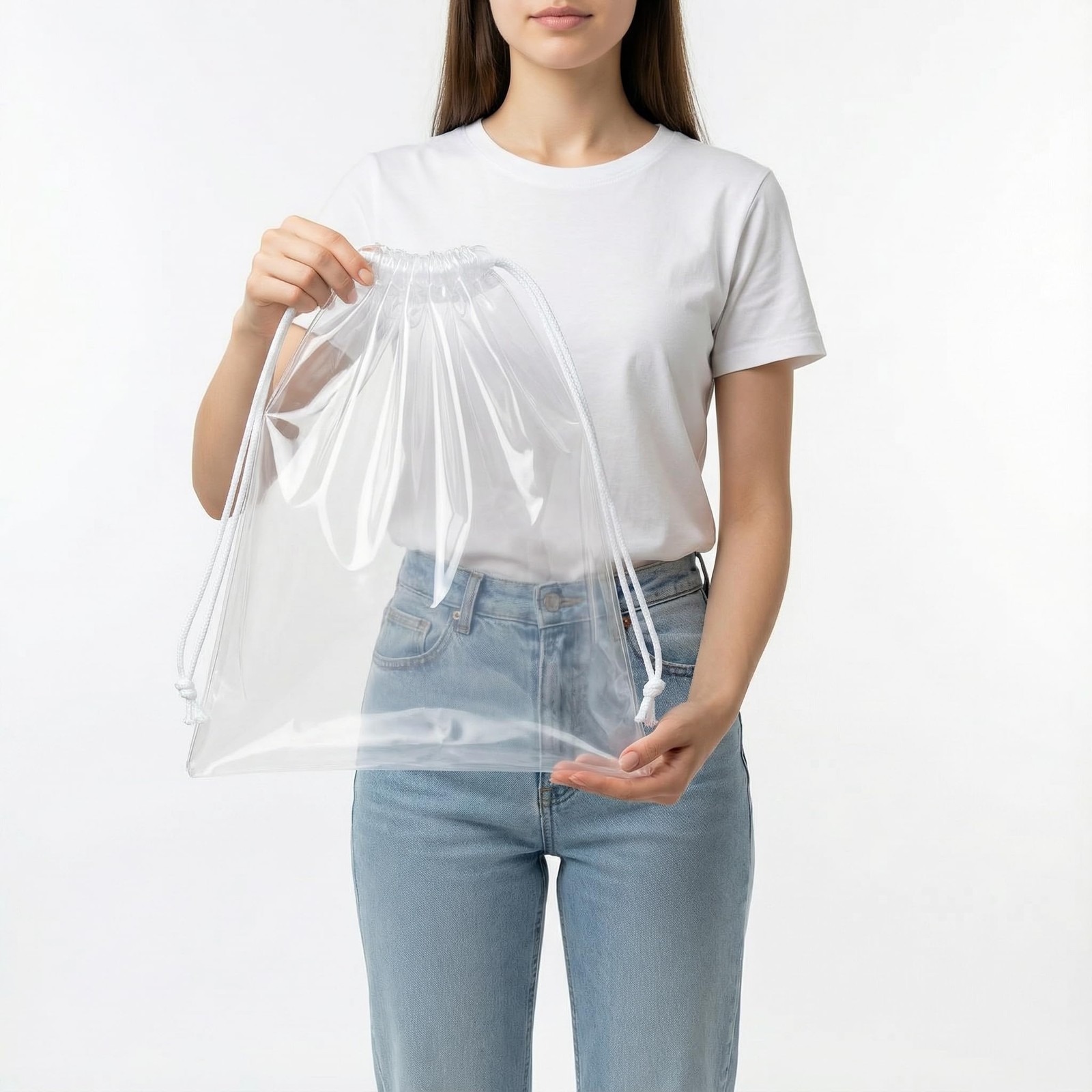 Clear LDPE Drawstring Bags 250 Pack 13.75″ x 17.5″ 2 Mil Disposable Transpare…