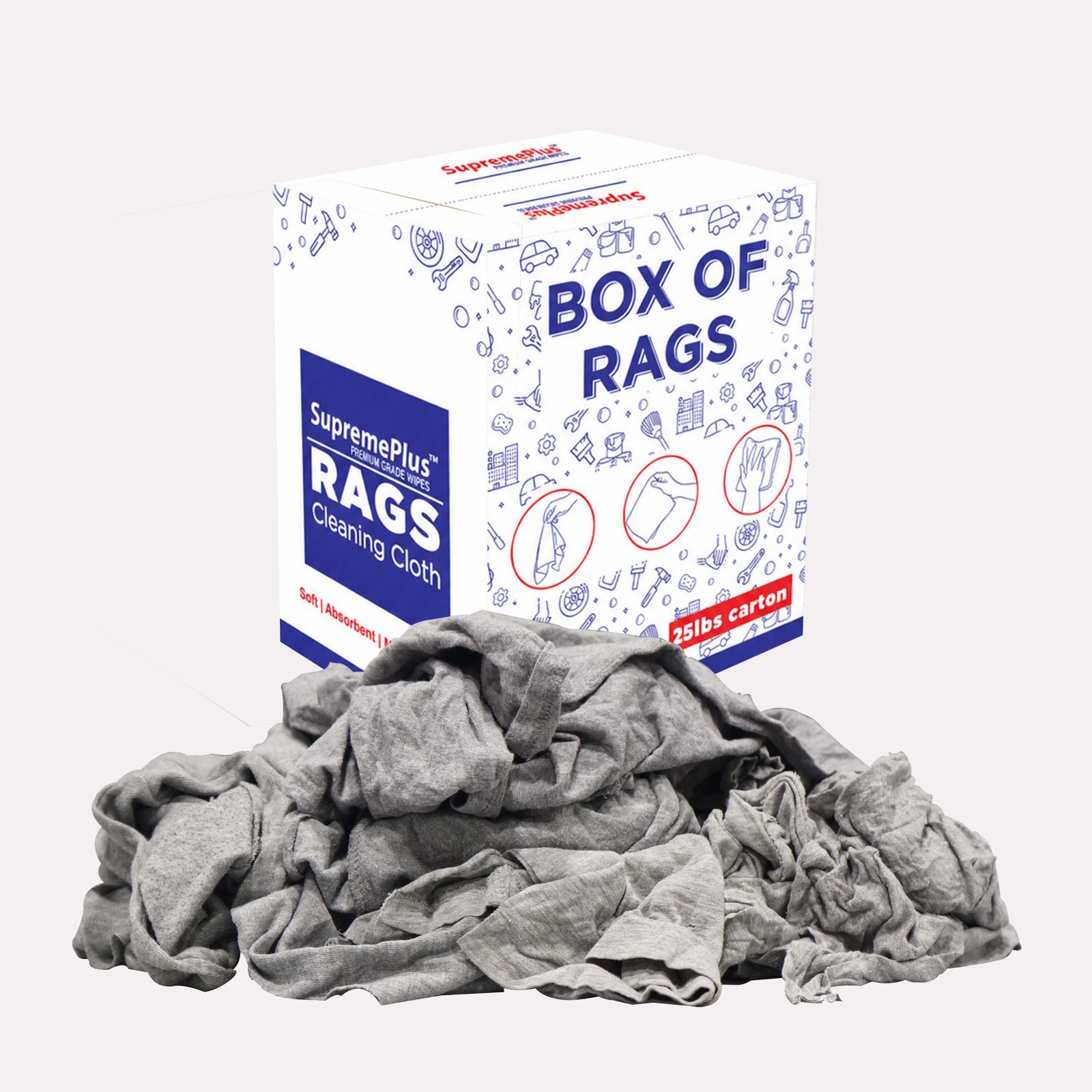 Gray Knit Rags – 25 lbs. Box Multipurpose T-Shirt Cleaning & wiping Cloth