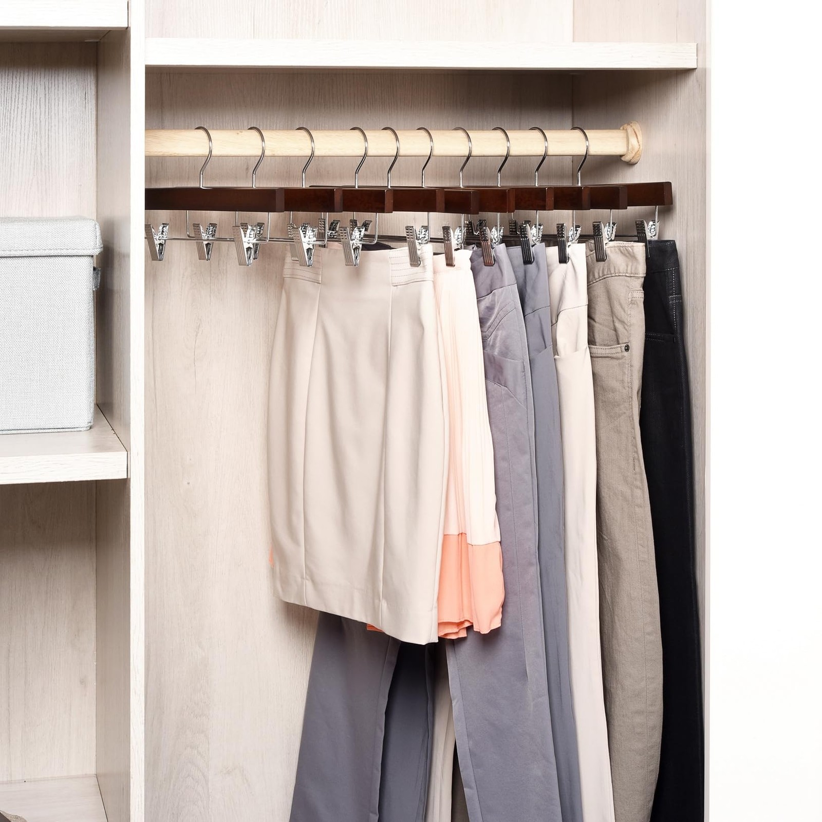 Retro Wooden Pants Hangers With 2adjustable Clips Walnut Wood Skirt Trouser Ha