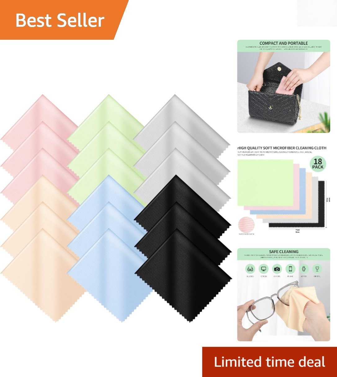 18 Pack Multicolor Microfiber Cleaning Cloths 7″ x 6″ for Optimal Device Care