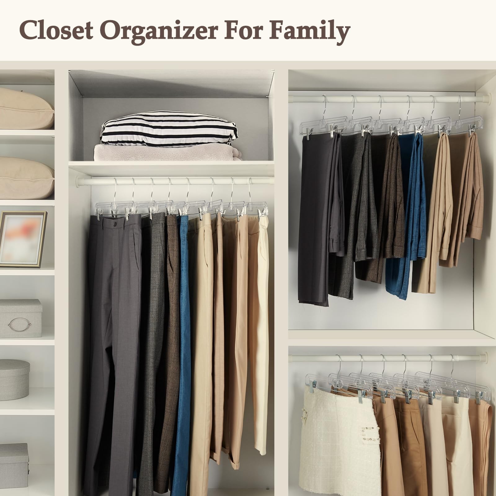 25 Pack Clear Pants Hangers With Clips Nonslip With Adjustable Heavy Duty Slim P