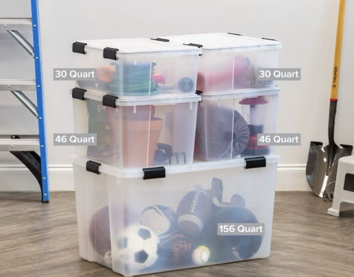 Clear Plastic Rectangular Storage Bin w/ Lid, Stackable, 6.5/19/30 qt