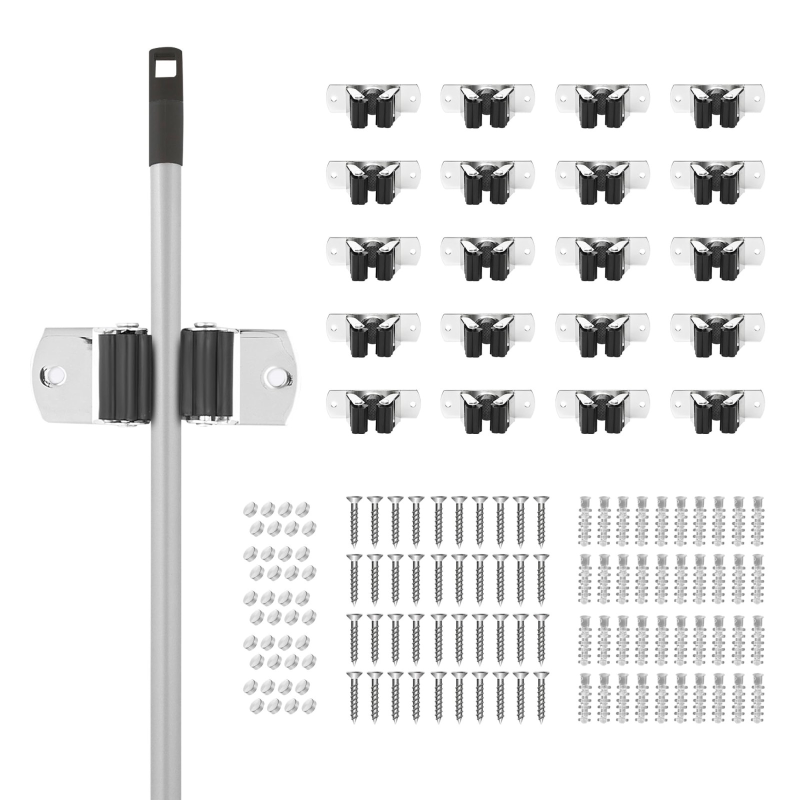 Superio Mop and Broom Holder, Wall Mount Heavy Duty, Single Piece Hooks Set