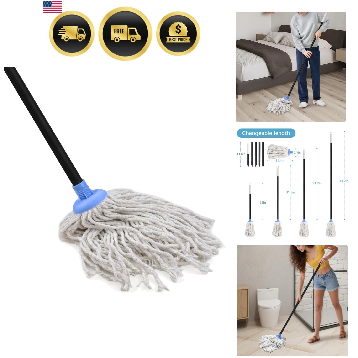 Indoor Mop for Floor Cleaning – Cotton Mops for Floor Cleaning, Regular Mop f…