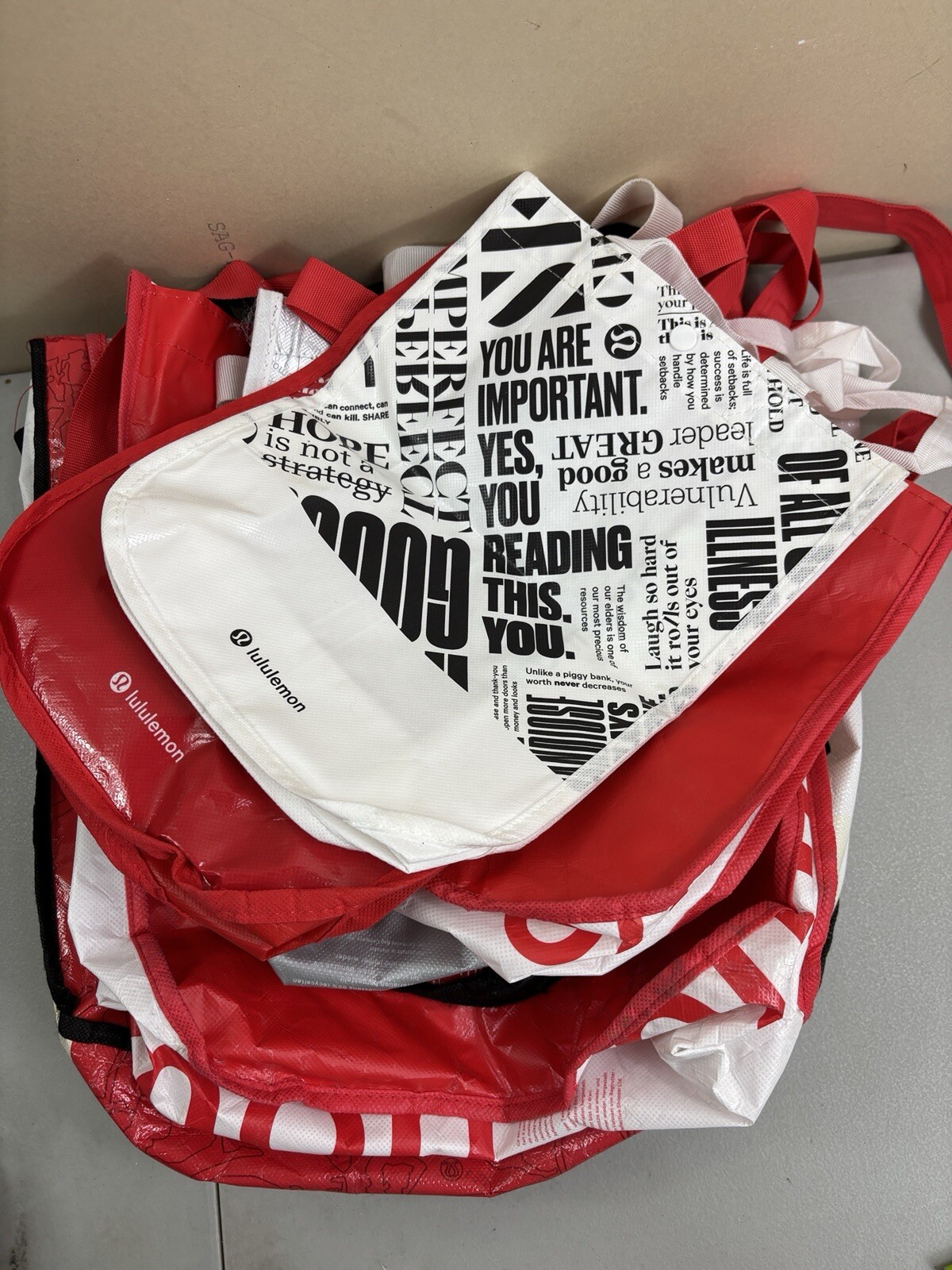 Lululemon Tot Bag Lot Reusable Shopping Small Med Lg Ref Gray Black White Lot 8