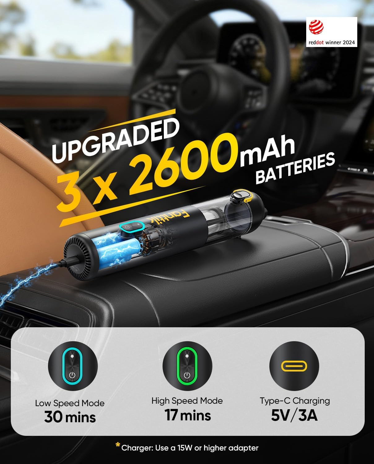 Fanttik V8 Mate Upgraded Cordless Car Vacuum, Portable Mini Vacuum with 13000pa