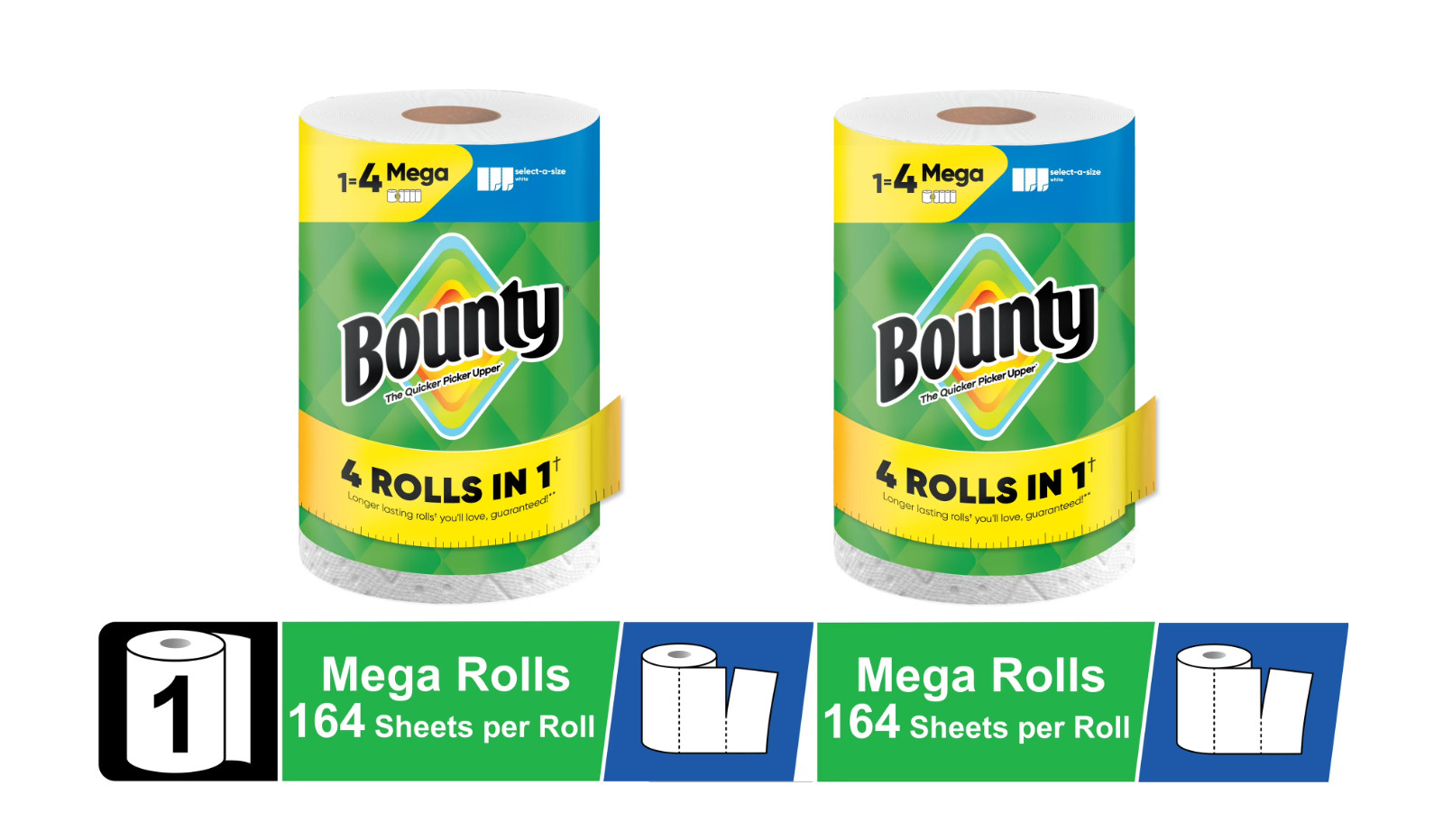 Bounty Paper Towels, 1 Mega Roll, 164 Sheets per Roll PACK OF 2