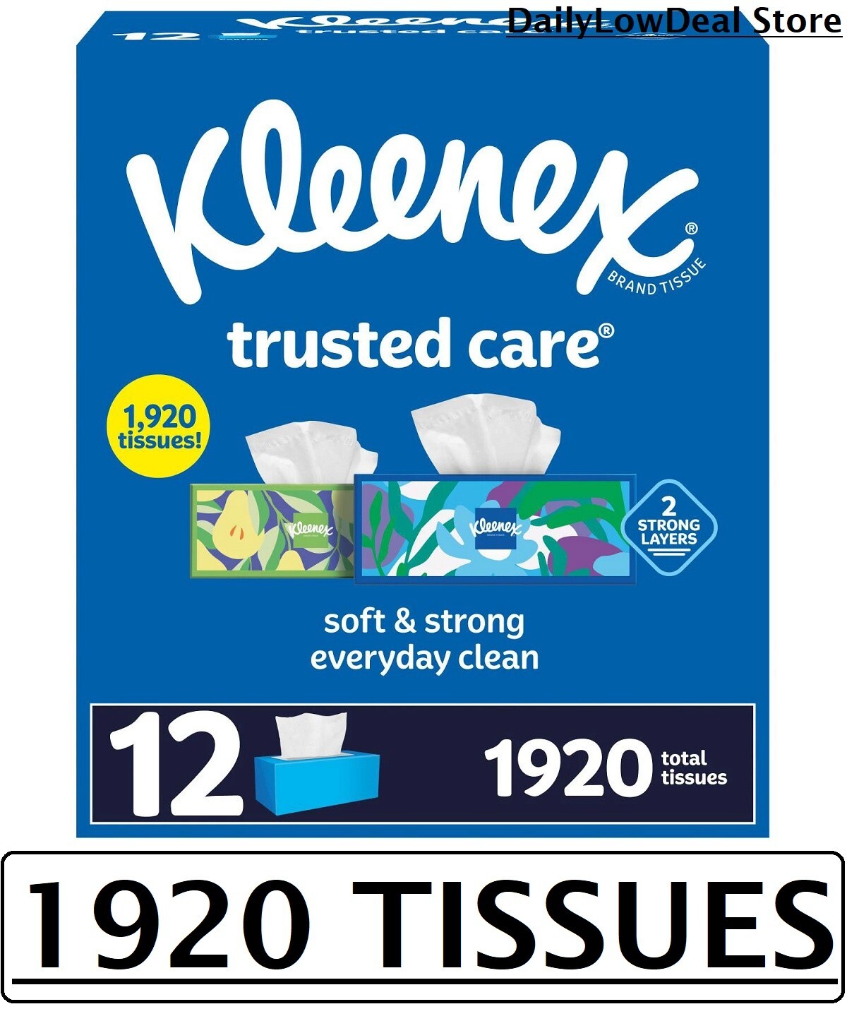 Kleenex Trusted Care 2-ply Facial Tissues, Flat Boxes (160 tissues/box, 12 box)