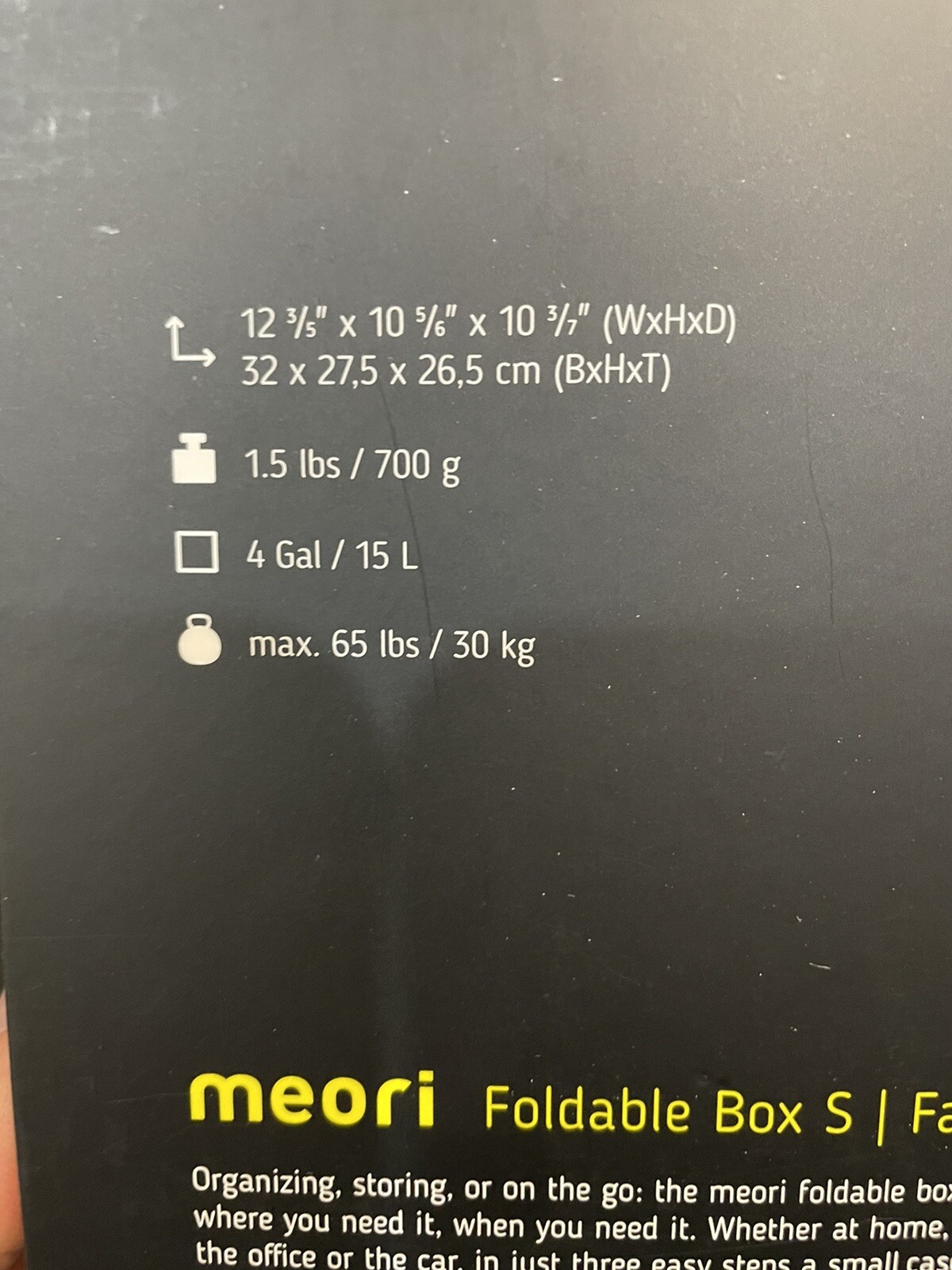 5X Meori Small Folderable Box (A1000025) Holds 65lbs 4gal/15L Organizer