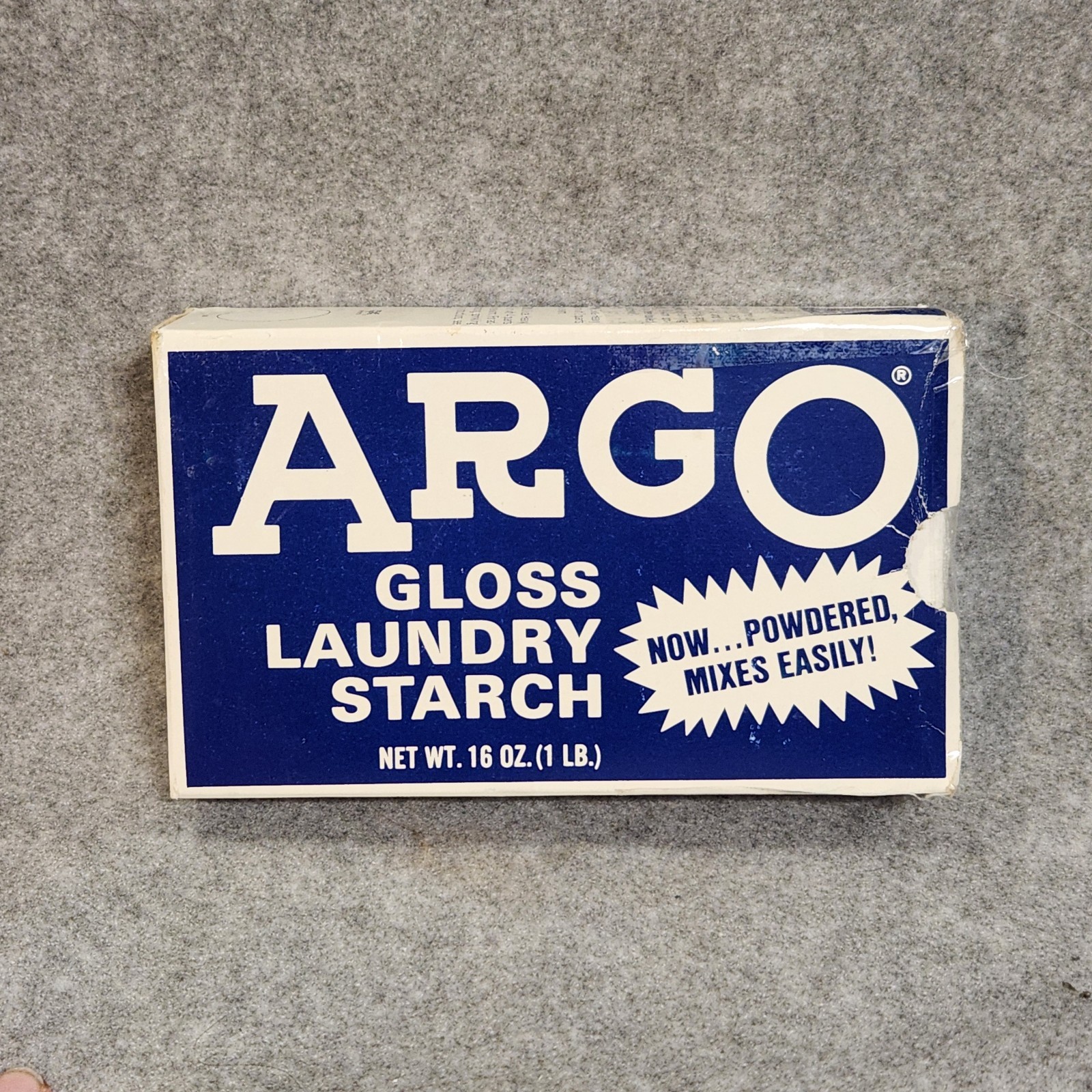 ARGO Gloss Laundry Starch Blue, Removes Greasy Spots 16oz Partial Box PROP