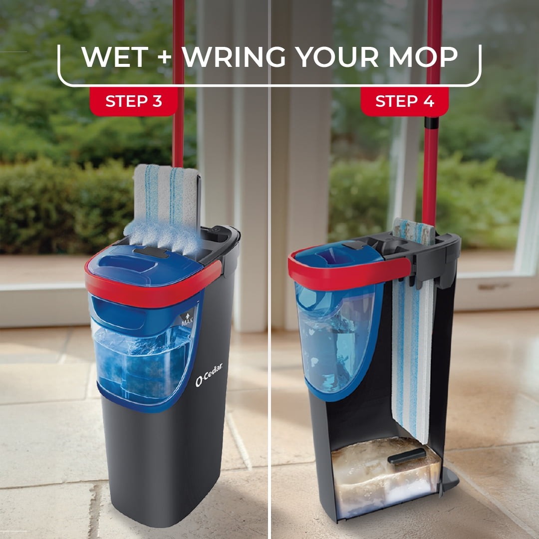 O-Cedar H2prO™ Flat Mop System with Dual Tank Design and Reusable Microfiber