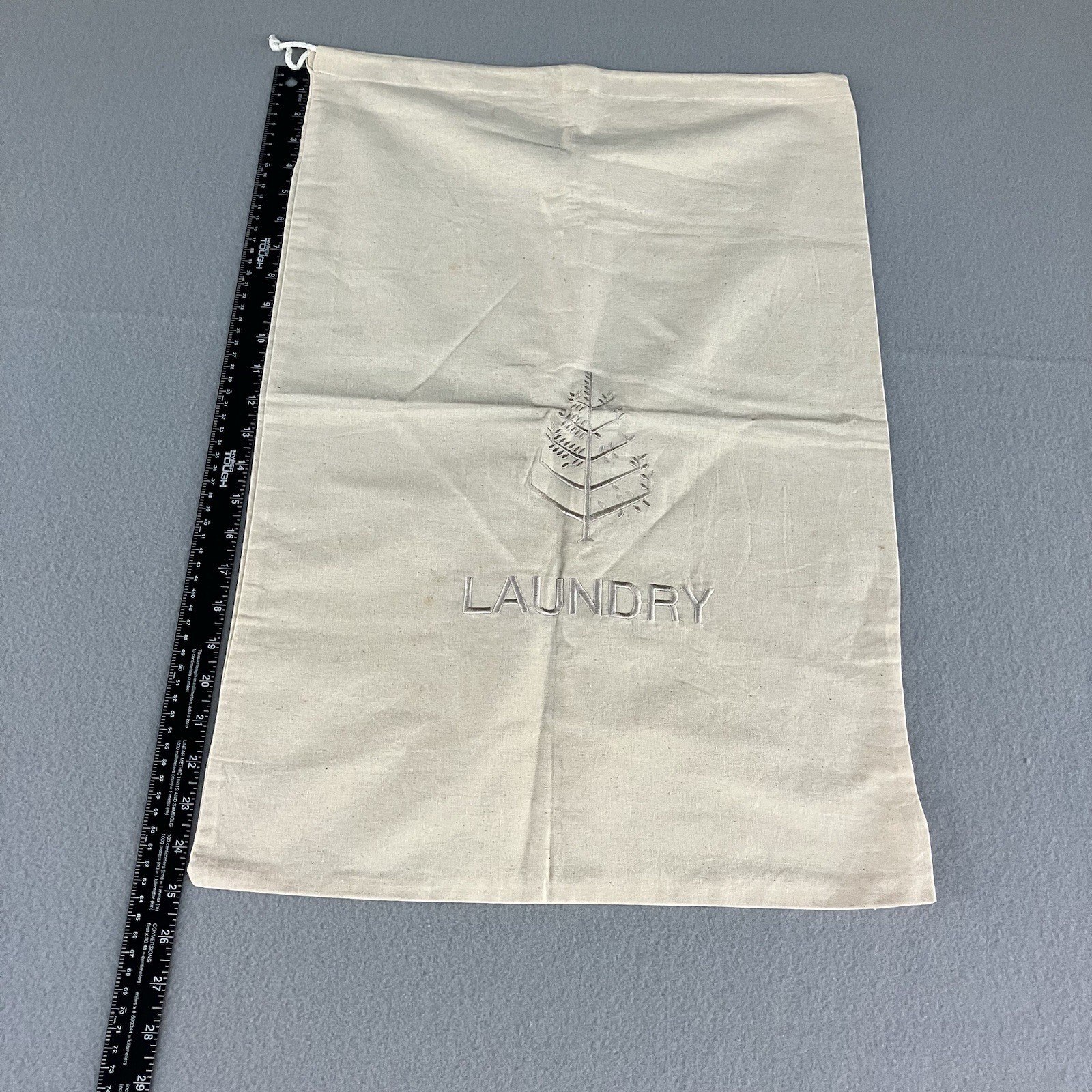 FOUR SEASONS Ivory/Beige Canvas Drawstring Laundry Bag. 25.5”x17.25”.