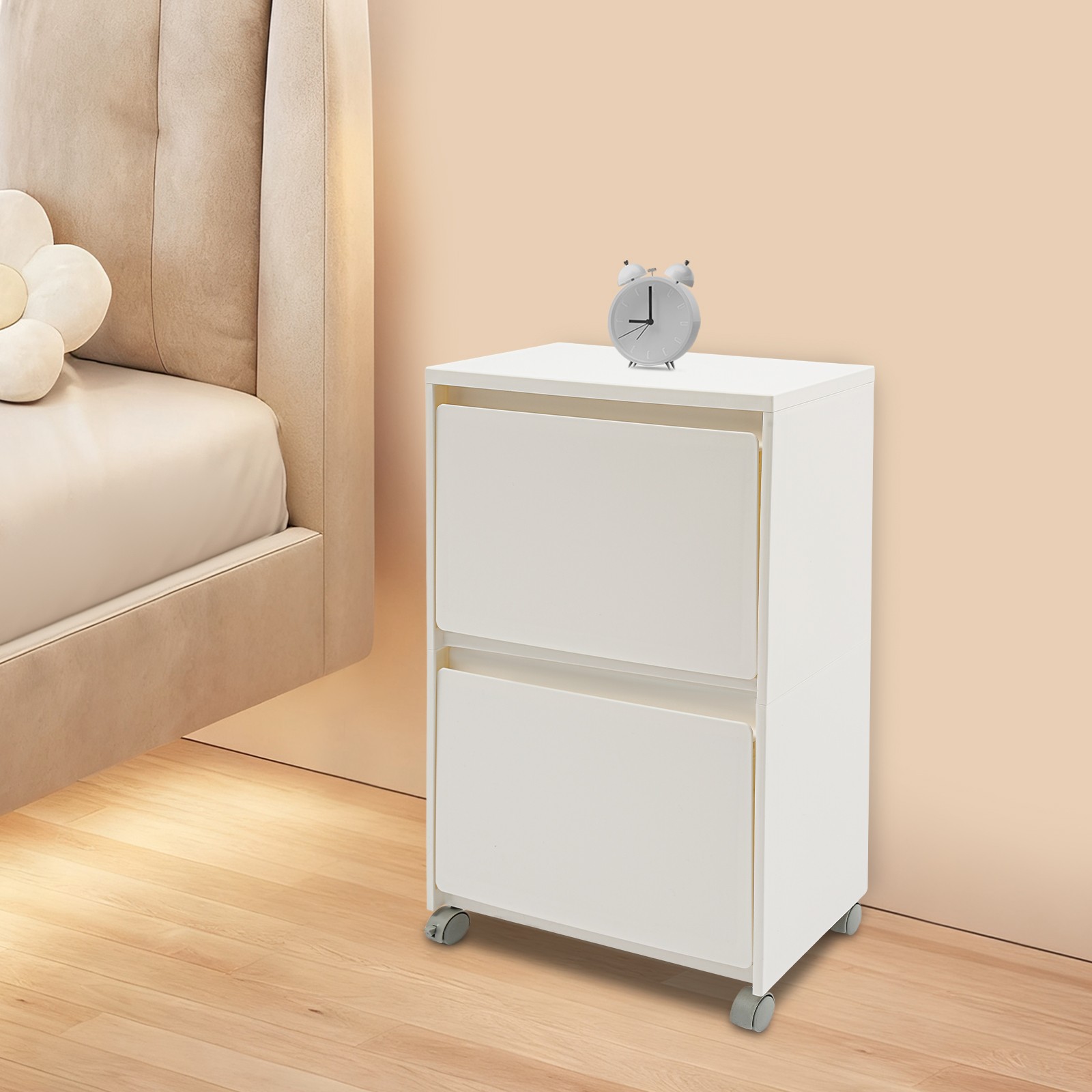 2 Tiers Rolling Shoe Storage Cabinet Mobile Shoes Organizer Sneakers Holding Box