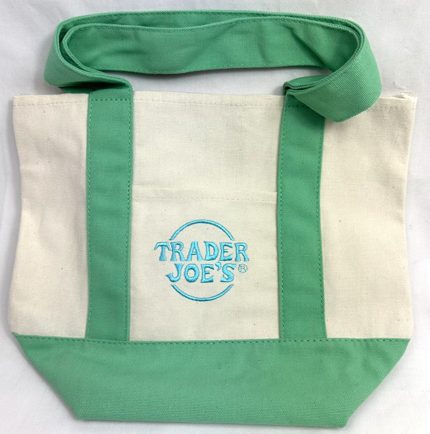 Trader Joe’s Mini Canvas Tote Bag Mint Green Pastel Reusable NEW 2026