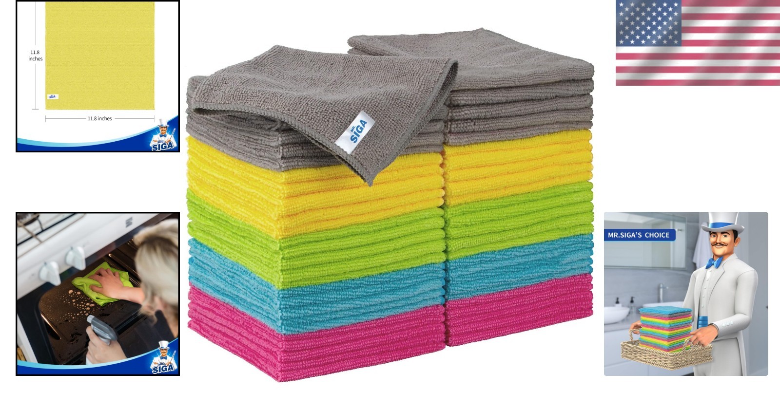 Microfiber Cleaning Cloths Pack of 50 All-Purpose Absorbent Multi-Color Towels