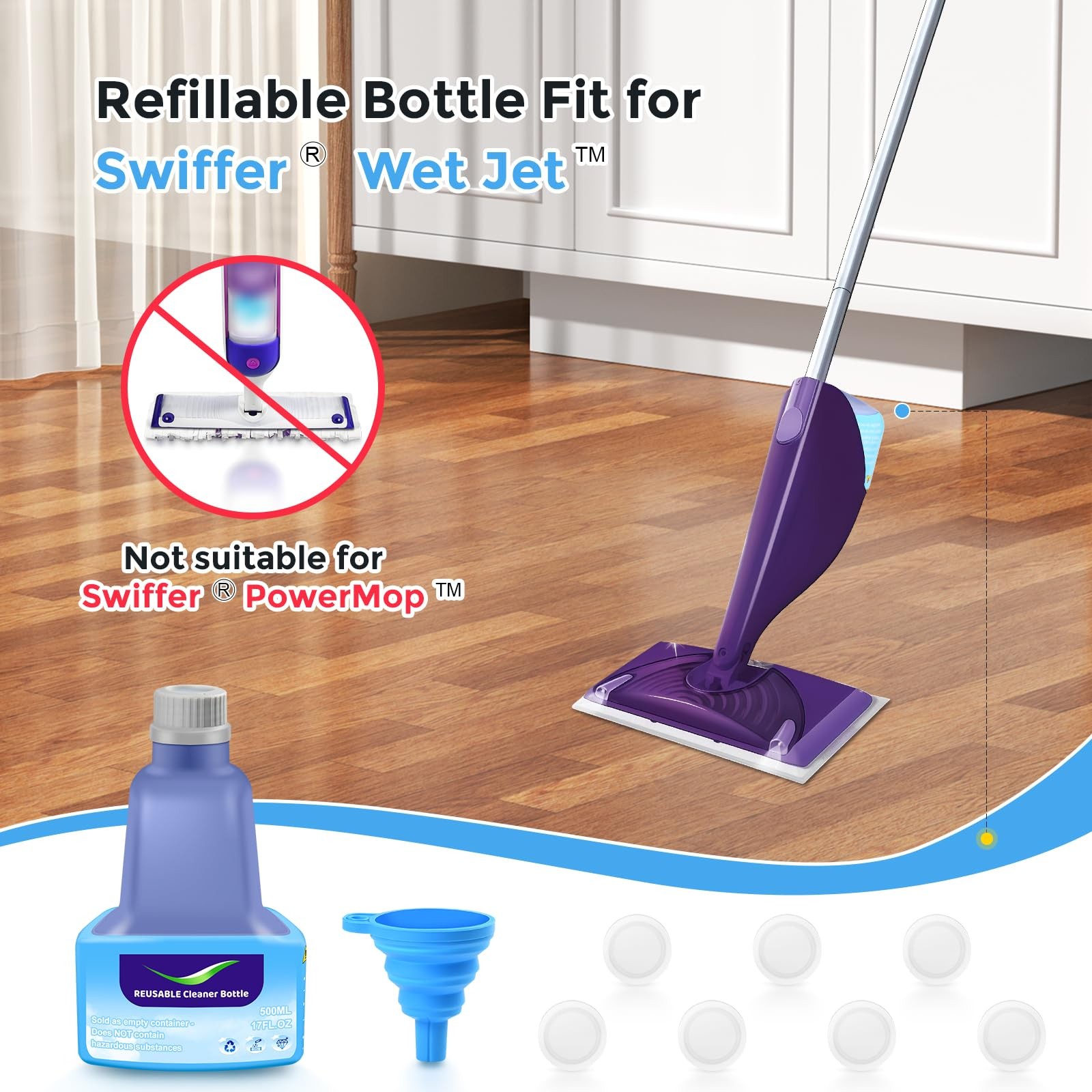 Replacement Bottle for Swiffer Wet Jet Mop, Refillable, 500 ML Leak-Proof H