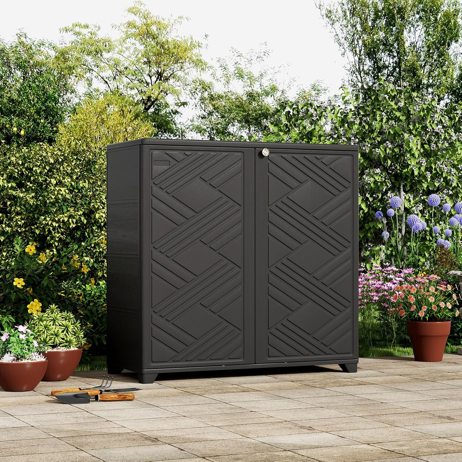 Waterproof Outdoor Storage Cabinet 34″x15″x34″ – Versatile Black Box
