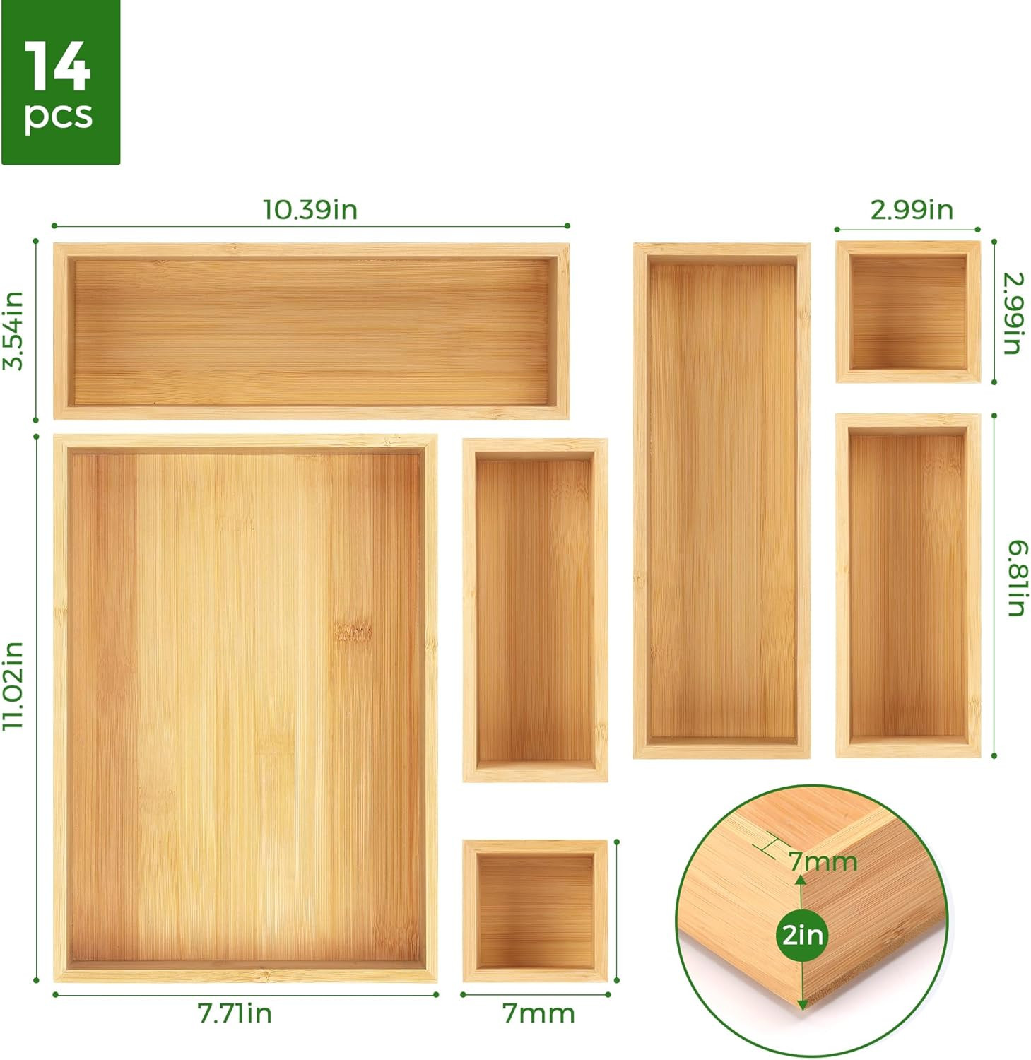 Bamboo Drawer Organizer , 14 Wood Storage Organizers | Multi-Use Junk Drawer Di