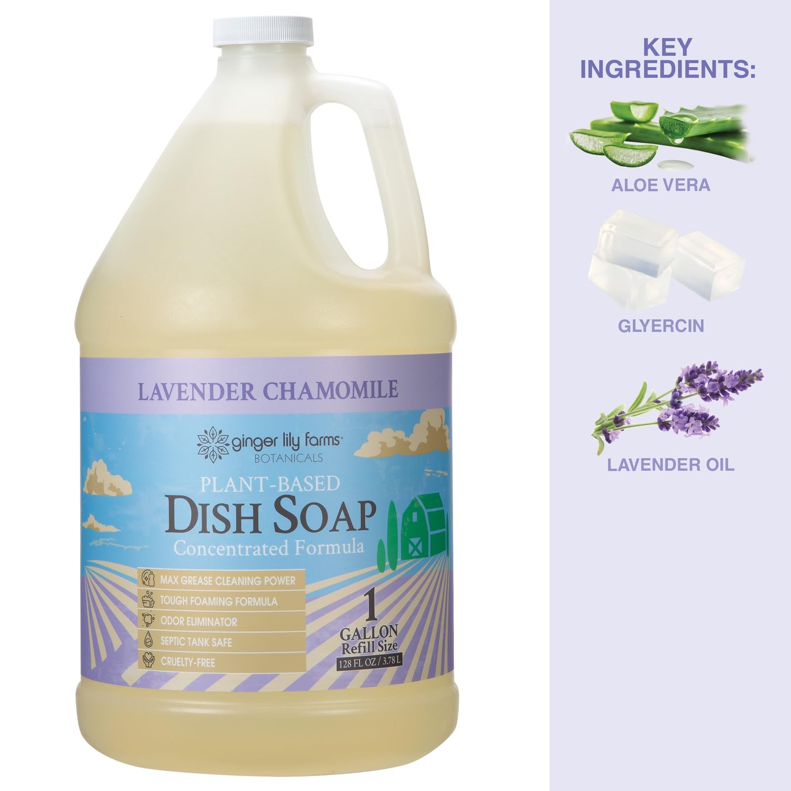 Plant Based Dish Soap 128 Fl Oz Lavender Chamomile Eco Friendly Grease Remover